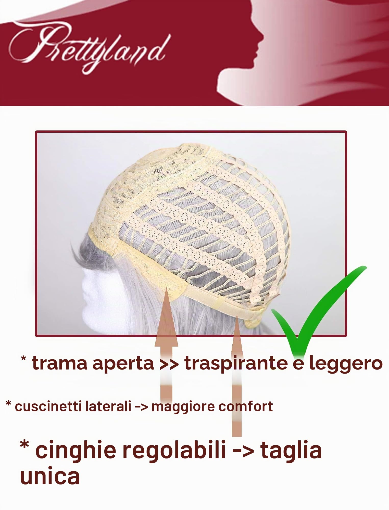 Prettyland Parrucca da donna liscia corta opaco naturale caschetto Bob per la vita di tutti i giorn marrone-nero C353