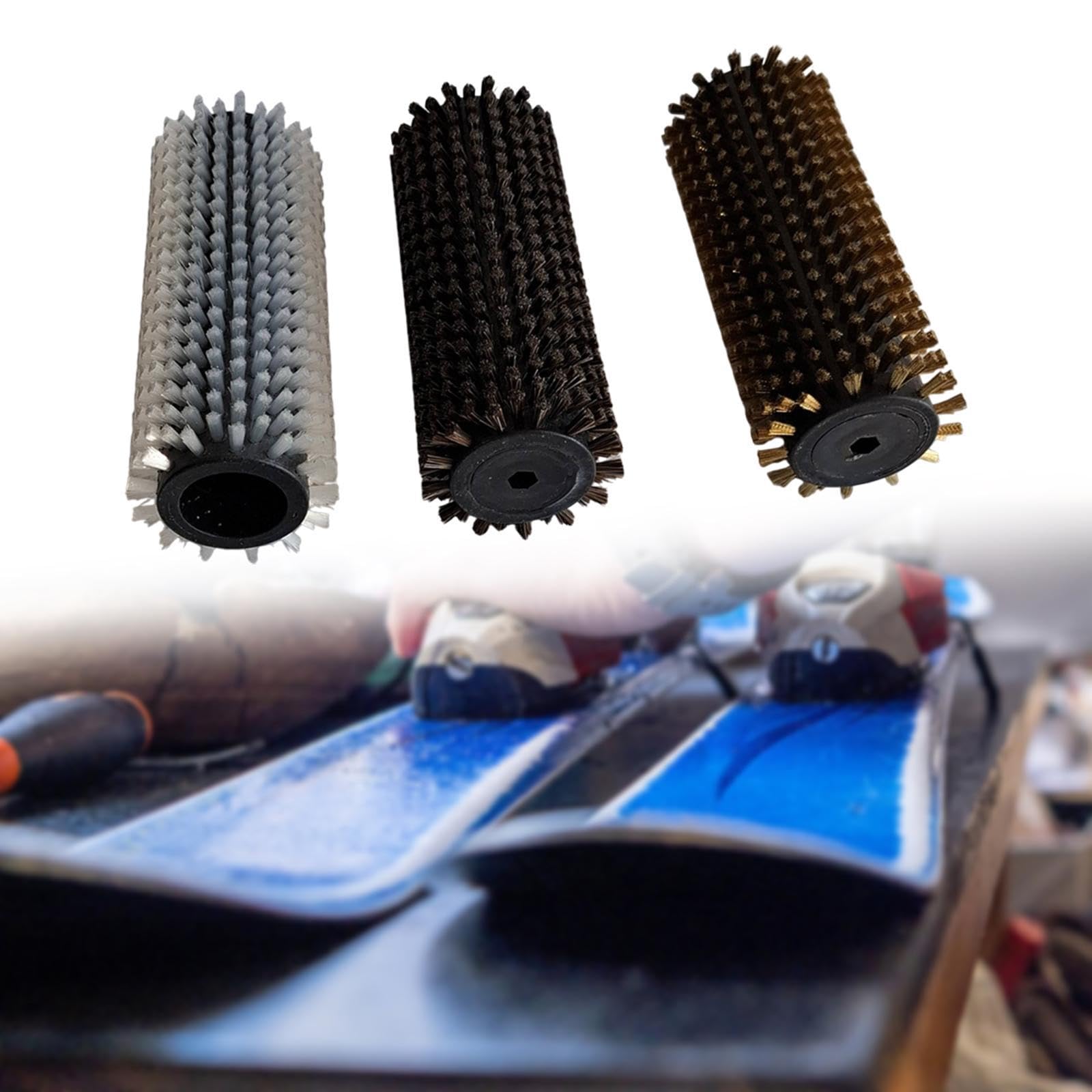 Menolana Interchangeable Ski Brushes Ski Wax Brushes Nylon Brass Horsehair Brushes Maintaining Tools Portable Snowboard Waxing Brushes