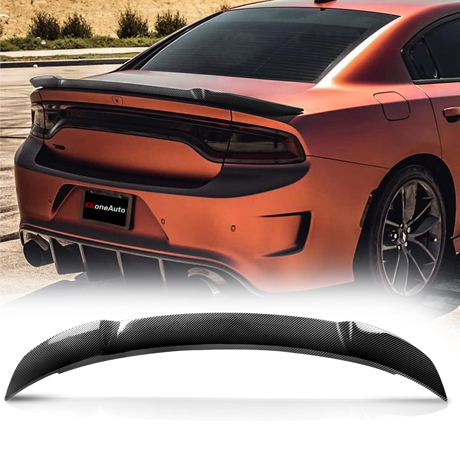 KKoneAuto Rear Spoiler Compatible with Charger 2011-2024 SRT, GT, Daytona, SXT, RT, SE, Pursuit, Trunk Spoiler Hellcat Style Rear Wing Carbon Fiber, Spoiler Fit for Charger Most Models