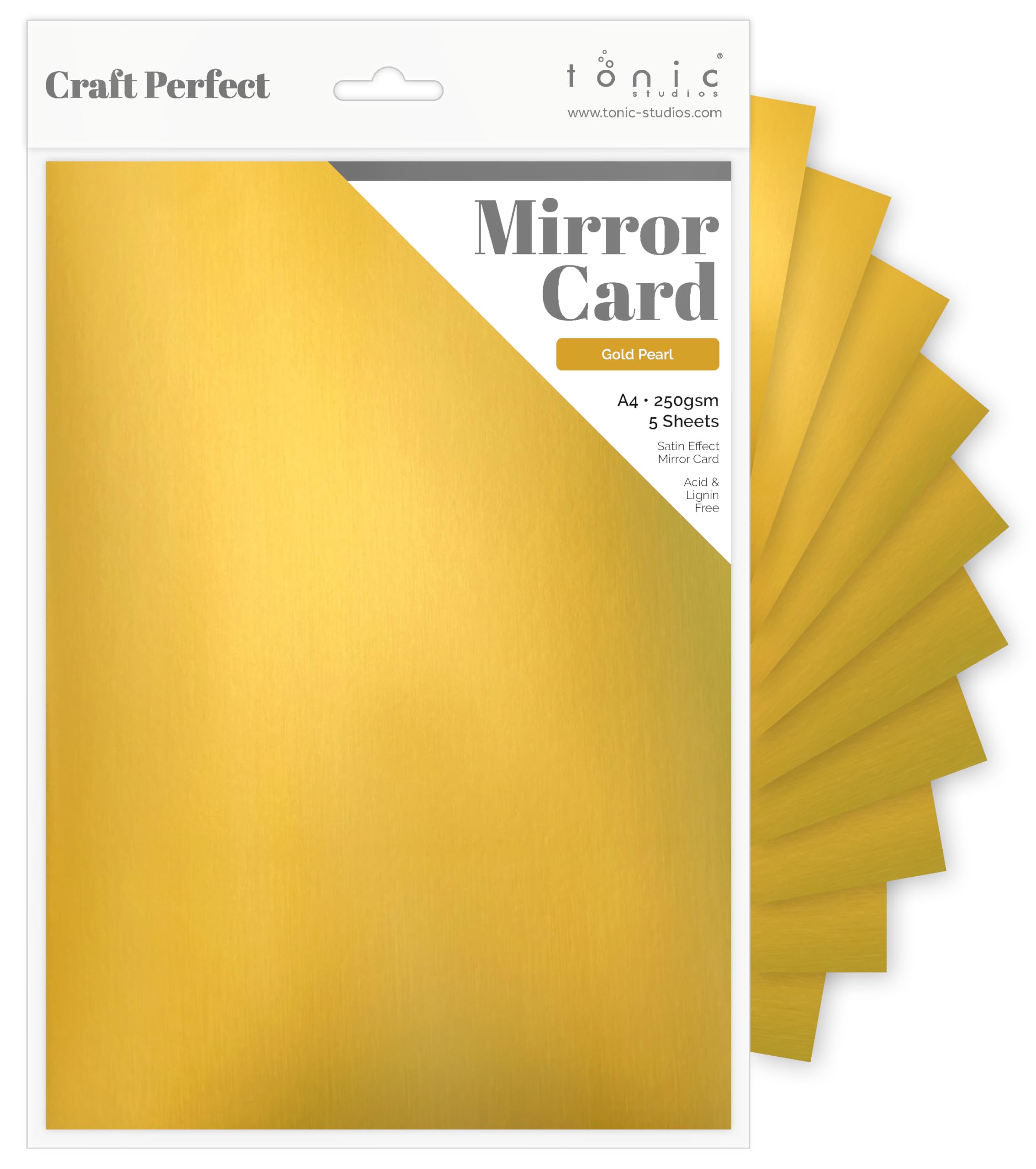 Craft Perfect Satin Mirror Card A4, Gold Pearl