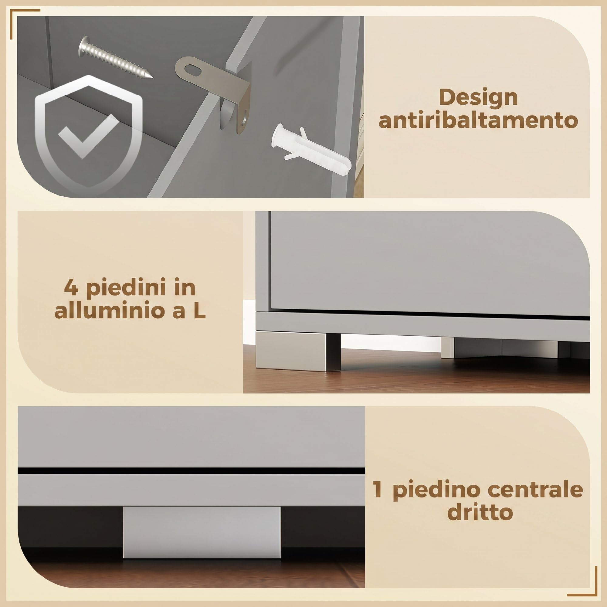 HOMCOM Scarpiera Salvaspazio Slim Alta con 2 Ante a Specchio e 4 Ante a Ribalta, Scarpiera Ingresso con Ripiani Regolabili, 2 Armadietti, 5 Gambe, Porta Scarpe per 16 Paia, 82x30x168 cm, Grigio