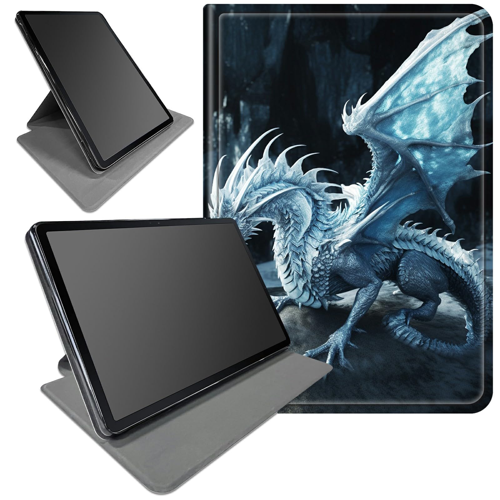 DIGTIALL Case for iPad Pro 11 Inch Case M4(2024, 5th Generation) Blue Dragon with Wings Theme 360 Degree Rotating Stand Protective Cover with Auto