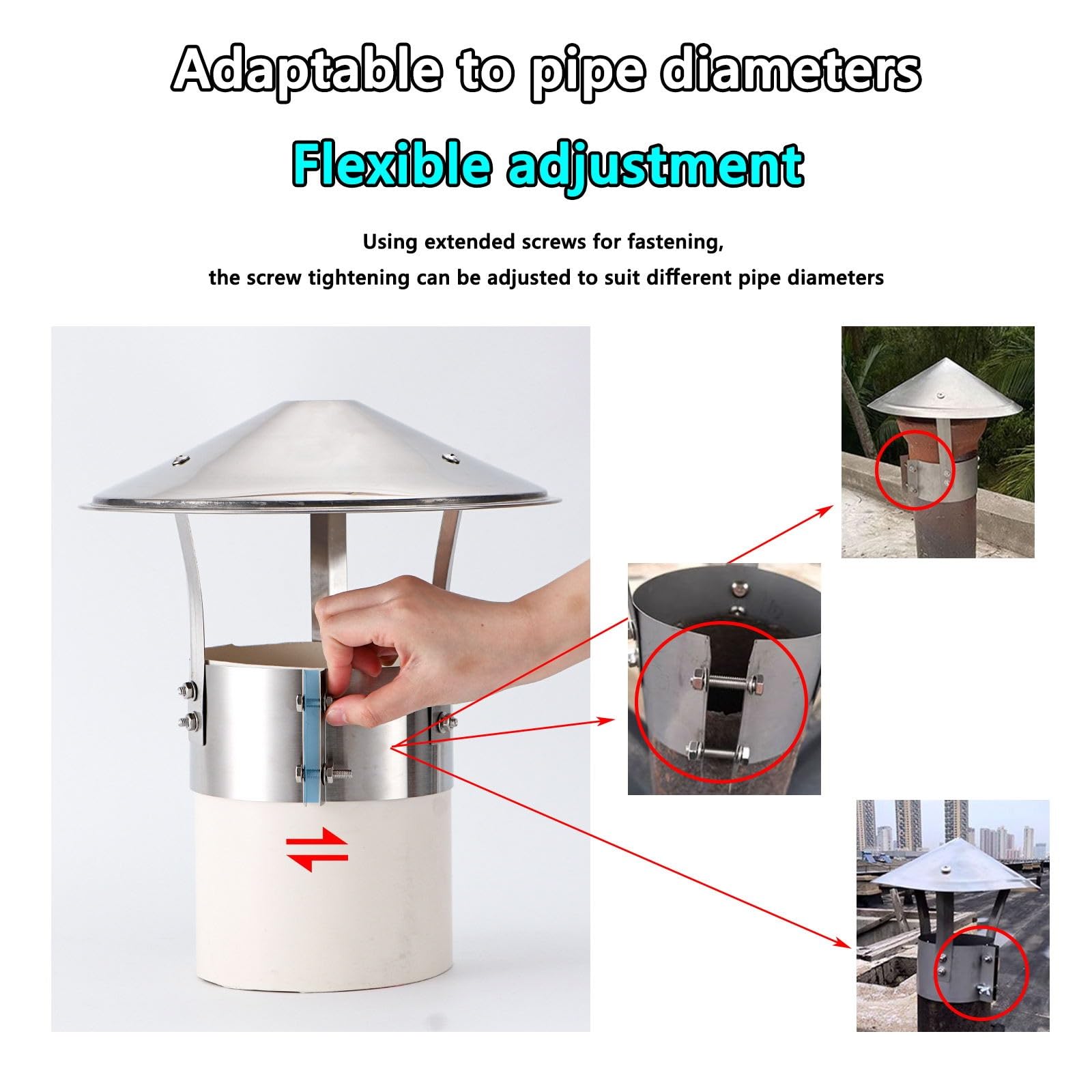 Fumaiolo Comignolo Cappello, Cappello Per Camino Conico, CappellO A Cilindro In Acciaio Inox, CappellO Per Camino Per Tubi Da Stufa, Canne Fumarie Antivento Antipioggia(300 mm(11.811 in))