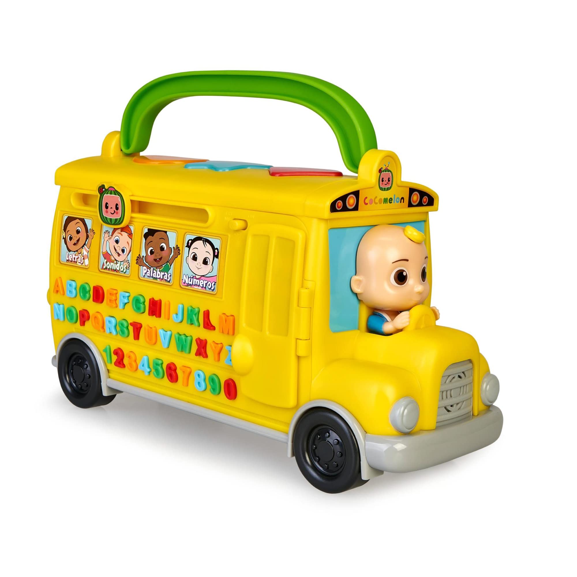CoComelon - Learning Bus, autobús Amarillo de Juguete con Luces, música y Sonidos para Aprender Las Letras y los números, Set de Juego Infantil de Aprendizaje, para preescolares, Famosa (CCM08102)