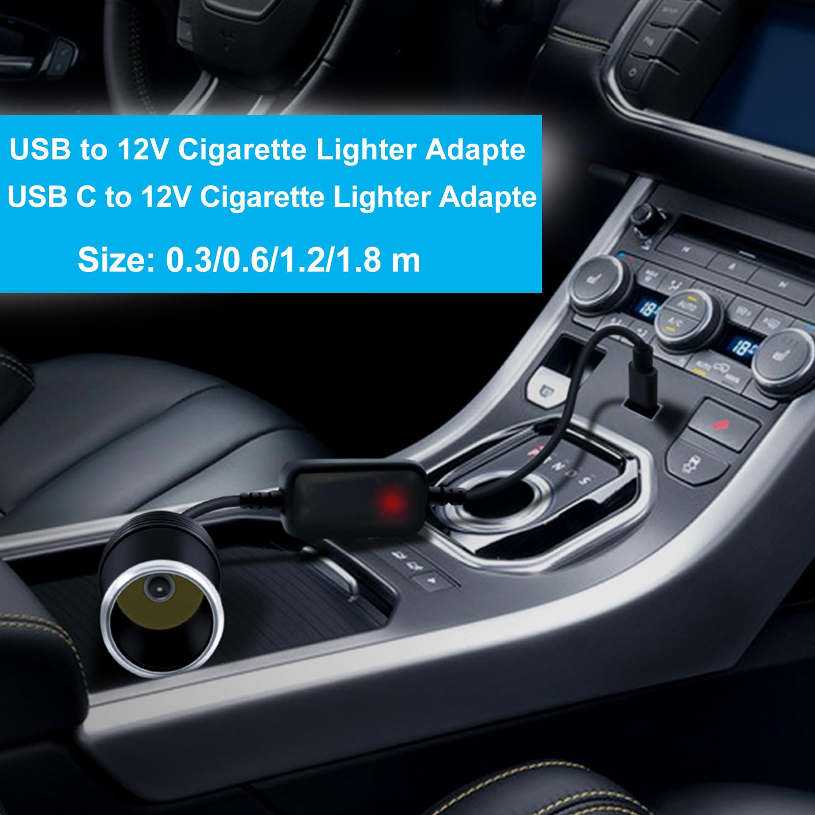 USB C męski do 12V gniazda zapalniczki samochodowej Przejściówka do gniazda zapalniczki samochodowej, do zapalniczek, rejestratorów jazdy i GPS (USB C, 0,3 m)