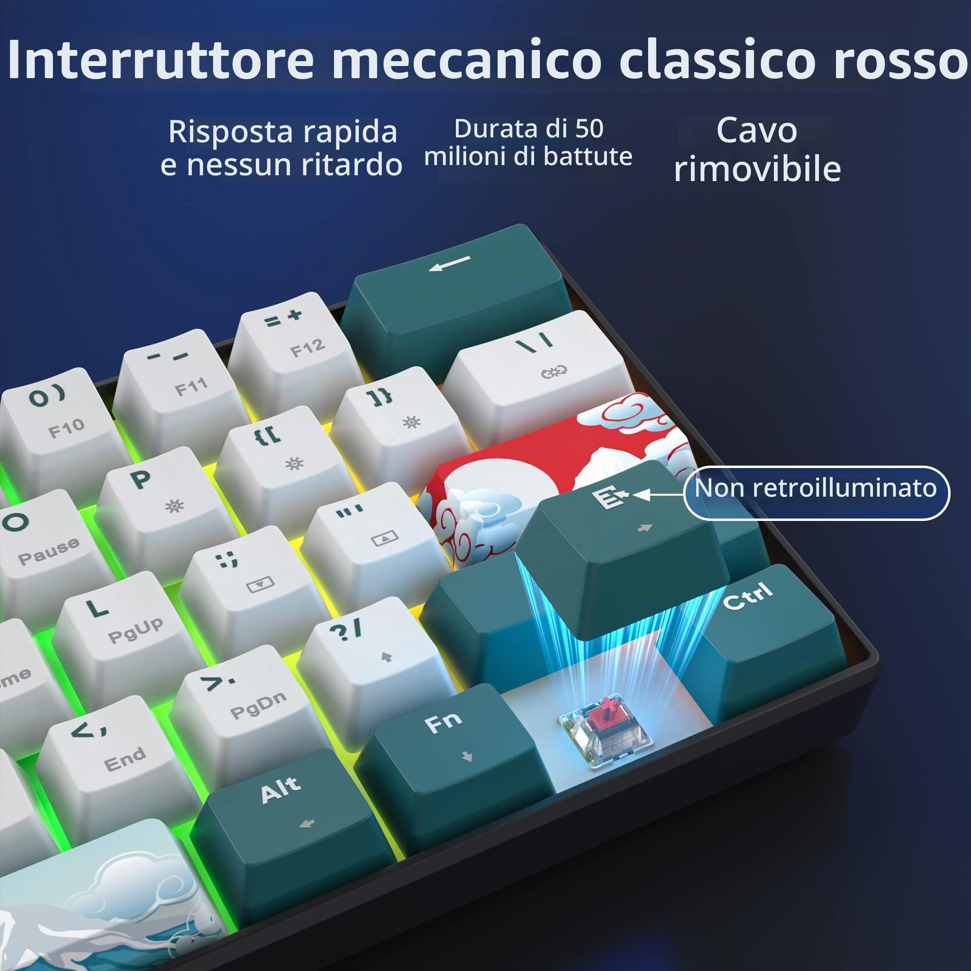 SOLIDEE 60% tastiera meccanica RGB cablata/bluetooth 5.0 tastiera a doppia modalità,tastiera da gioco meccanica retroilluminazione RGB,61 tastie hot swappable keyboard gateron red per PC(GT61 Forest)