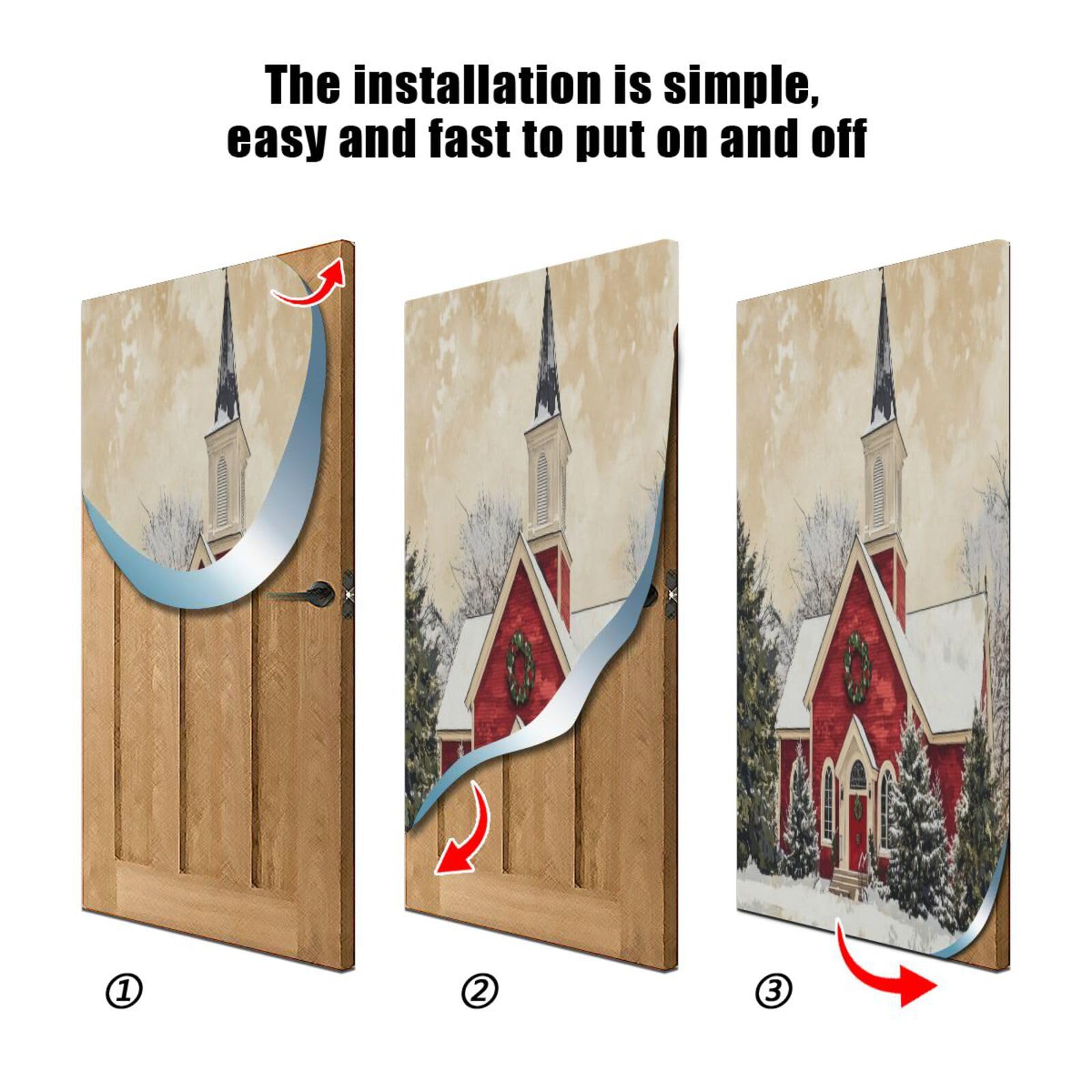 J JOYSAY Christmas Trees Church Door Decorations Door Cover Xmas House Decorations Xmas Front Door Covering Scary for Porch Indoor Office,36x98 in