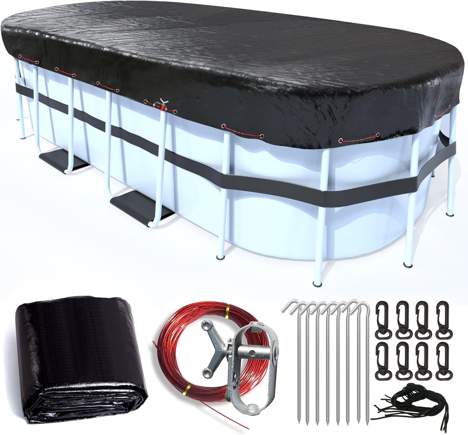 LXKCKJ Rectangular Pool Cover for Above Ground Pools, Winter Oval Pool Covers for Rectangular Frame Pools, Heavy Duty Solar Pool Cover Ideal for Waterproof and Dustproof (18x33 FT, Black) Rectangular Pool cover 18x33 FT