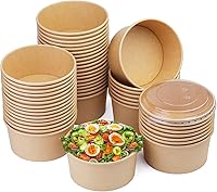 Vista 10 de Paquete de 50 cuencos de papel de 25 onzas, recipientes de comida desechables con tapas, cuencos desechables, cuencos para ensalada desechables