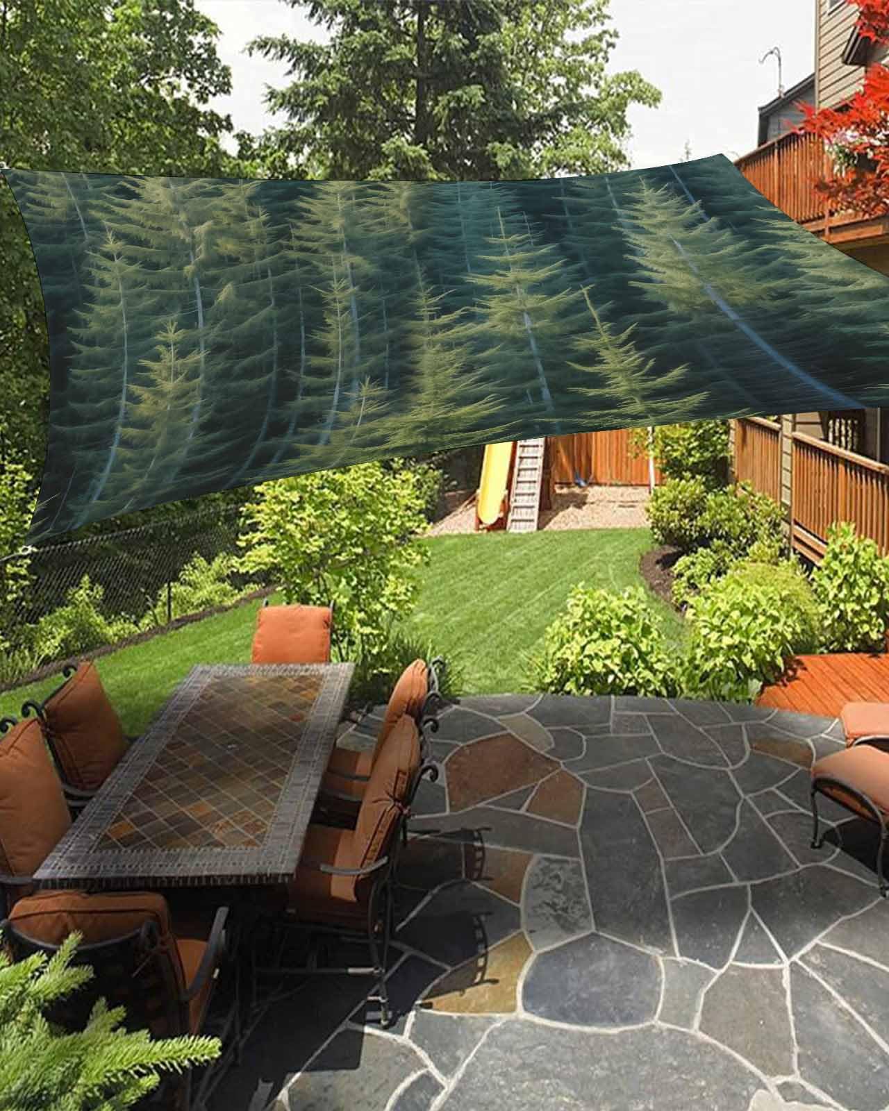 Forest Sun Sail Shades Rectangle Canopy,Sunlight Block Heavy Duty Curved Backyard Shade Cover,Waterproof Sun Shades for Patios Garden Outdoor,8'x10' Green Rustic Cabin Lodge Farmhouse Pine Trees