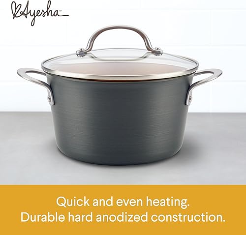Miniatura 3 de Ayesha Curry Home Collection Sartén antiadherente anodizada dura con tapa, 4.5 cuartos de galón, gris carbón