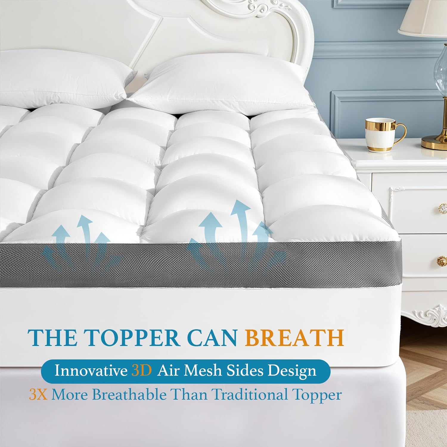 4 Inch Memory Foam Mattress Topper, Cooling Extra Thick 2000 GSM Pillow Top Mattress Pad for Back Pain Relief,Soft Breathable Mattress Cover for Fluffy Shredded Memory Foam Filled,(Queen, 60"x80")