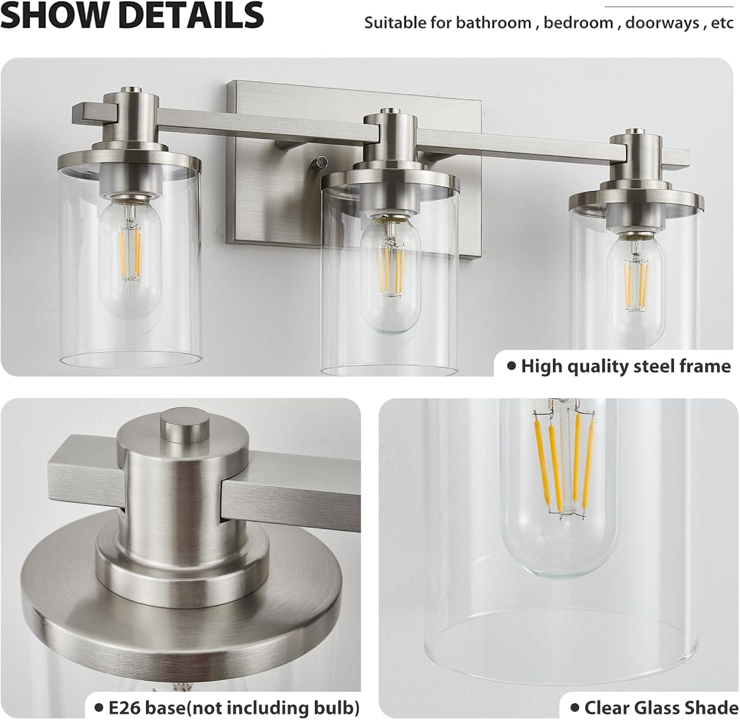 Matte Black 5-Light Bathroom Vanity Fixture with Glass Shades