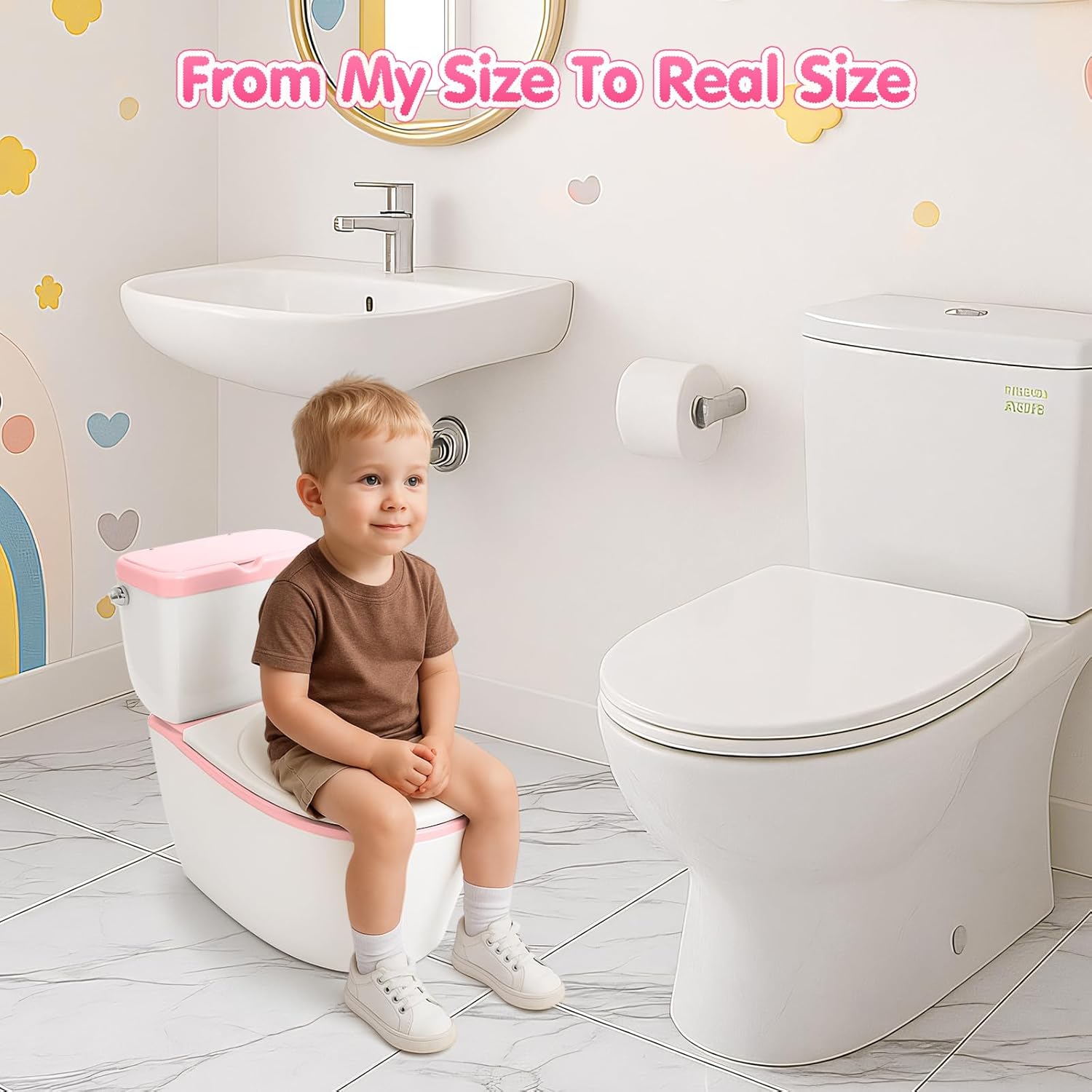 3-in-1 Toddler Potty Training Toilet - Realistic Toddler Toilet with Flushing Sound & Paper Holder | Removal Potty Training Seat | Kids Potty as Stool for Boys and Girls - Image 2