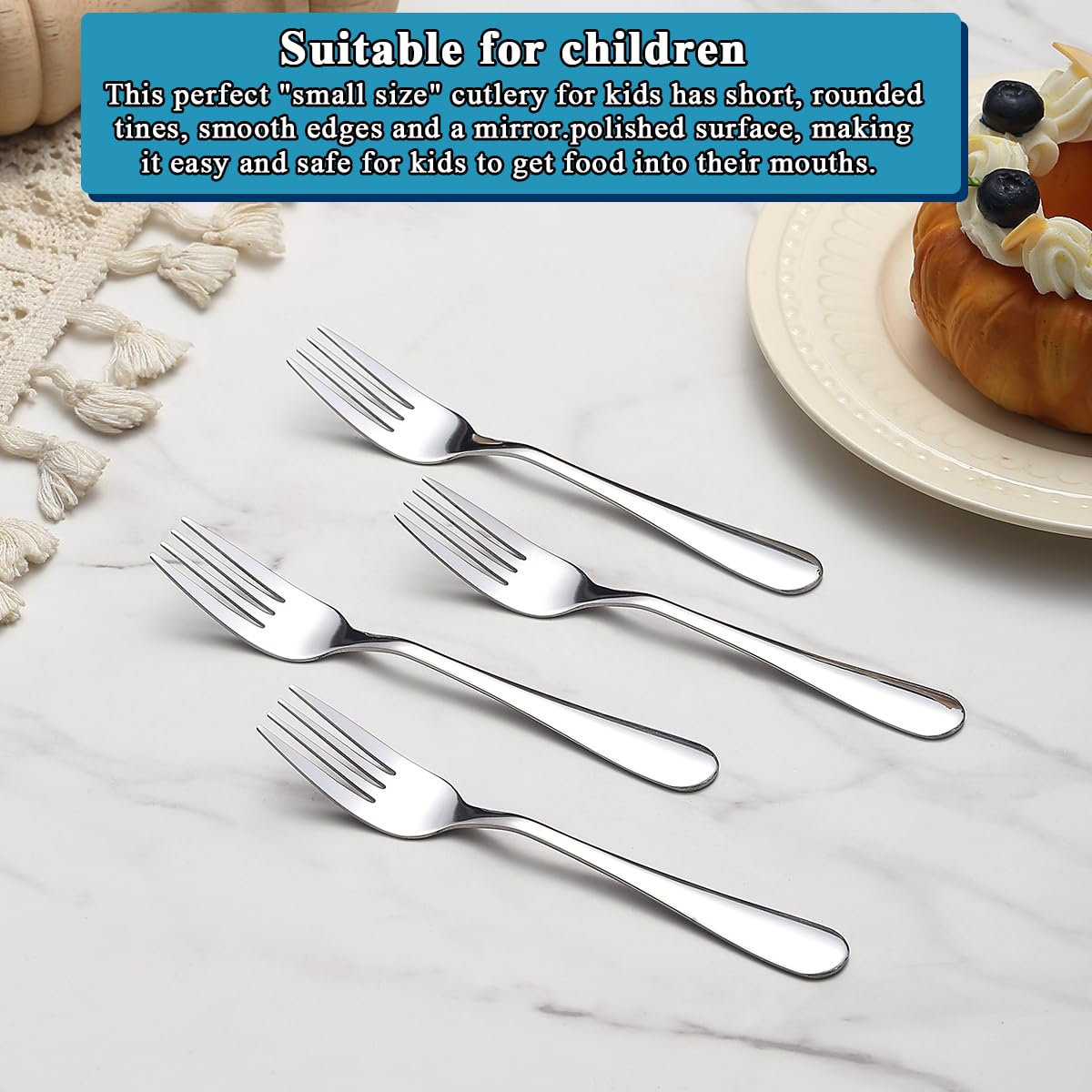 Dessert Forks Set of 12, Berglander Stainless Steel 5.5“ Cake Fork for Cocktail, Dessert, Cake, Tea, Fruit, Cheese, Appetizer Small Forks for Party, Hotel, Restaurant, Cafes Dishwasher Safe — Amazon image 4