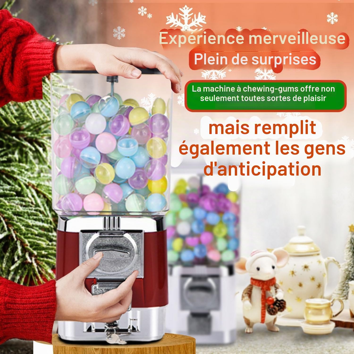 Gumball Machine pour Les Enfants, distributeurs automatiques de Bonbons, 200 balles vides, 100 jetons en Acier Inoxydable, Machine à bombardement à Bulles à Monnaie pour Les magasins de Jeux