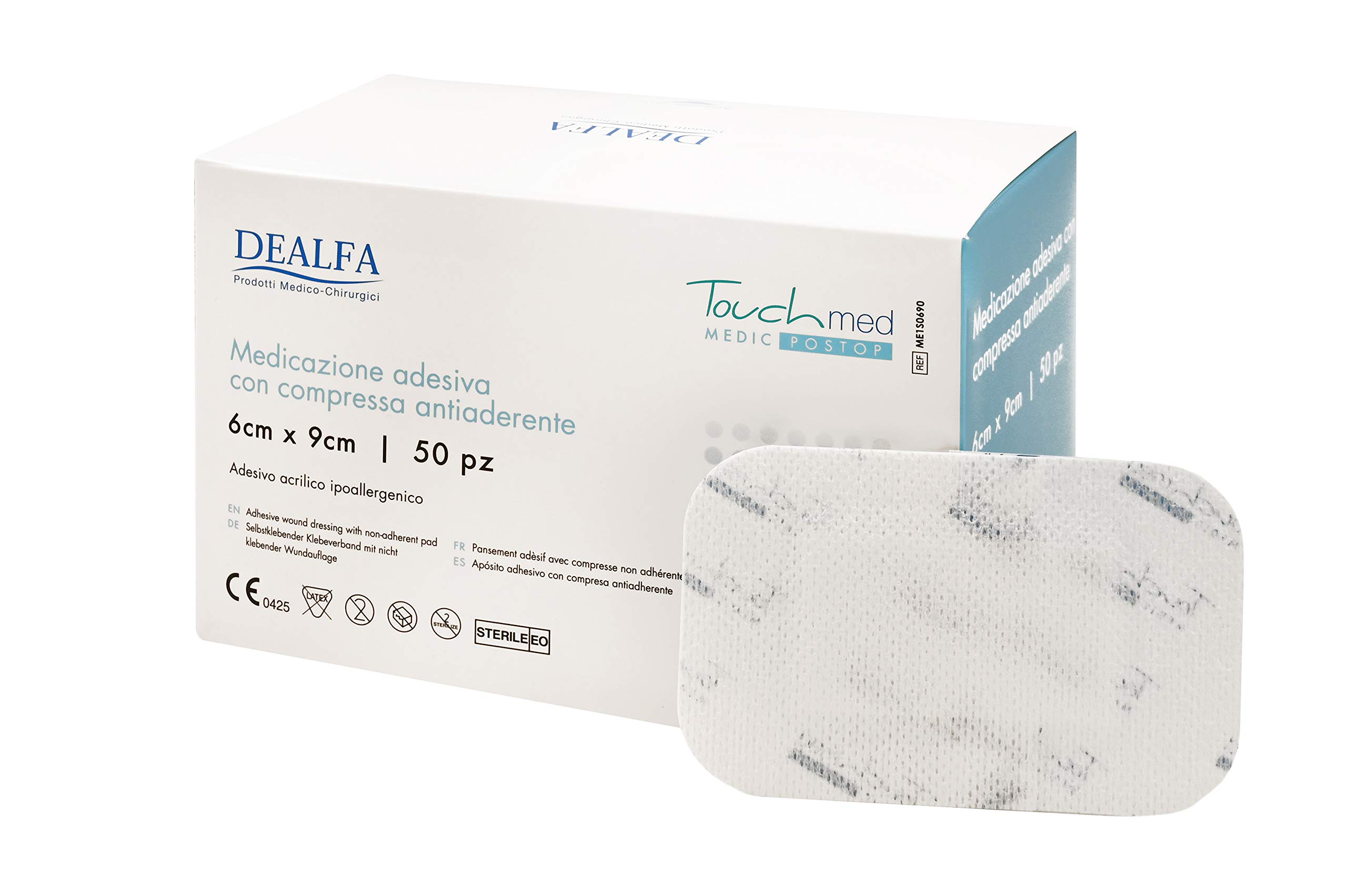 TOUCHMED Cerotto Adesivo Sterile in TNT con Compressa Antiaderente - 6x9 cm - Traspirante e Assorbente - Ottima Adesività - Monouso - Confezione da 50 Pezzi