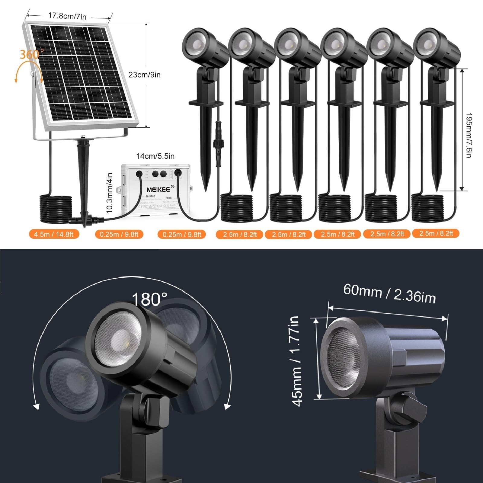 MEIKEE solarna lampa ogrodowa, 2700 K, ciepła biel, 3 jasność, 2 tryby dynamiczne, solarne oświetlenie ogrodowe, 6000 mAh, wodoszczelność IP66, lampa solarna do ogrodów, patio, trawników, drzew
