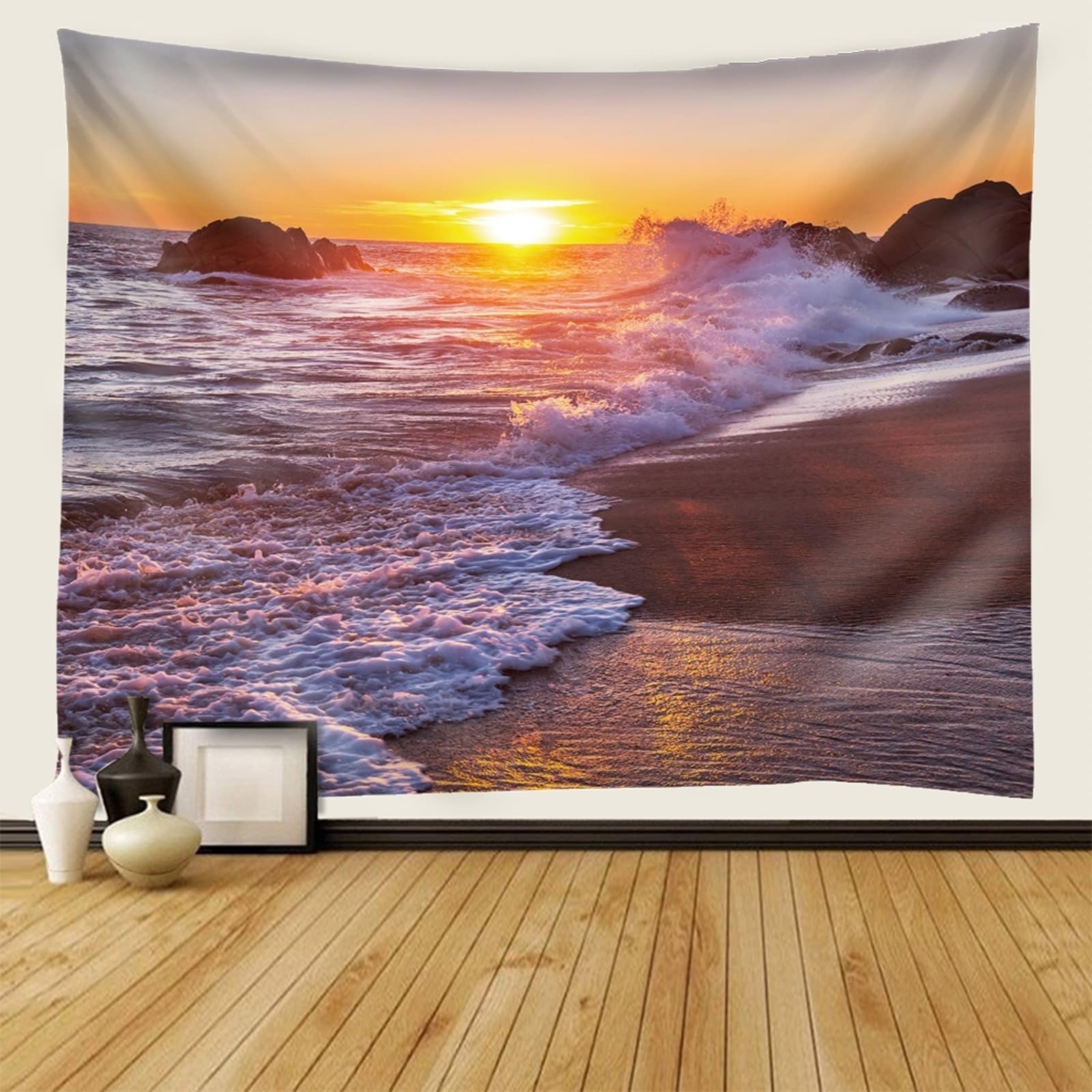 Tapiz escénico de poliéster, color marrón y naranja, para sala de estar, 350 x 256 cm