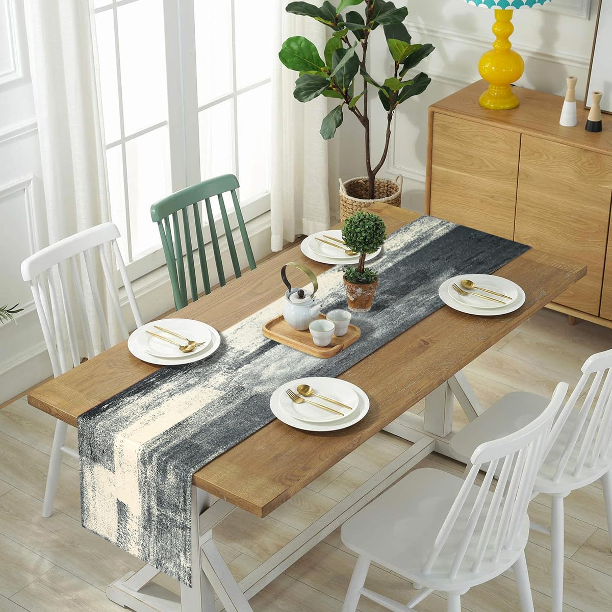 Outdoor Table Runner Black Linen Boho Table Runner Modern Seasonal Decorative Tablecloth for Coffee Table Holiday Parties - Image 2
