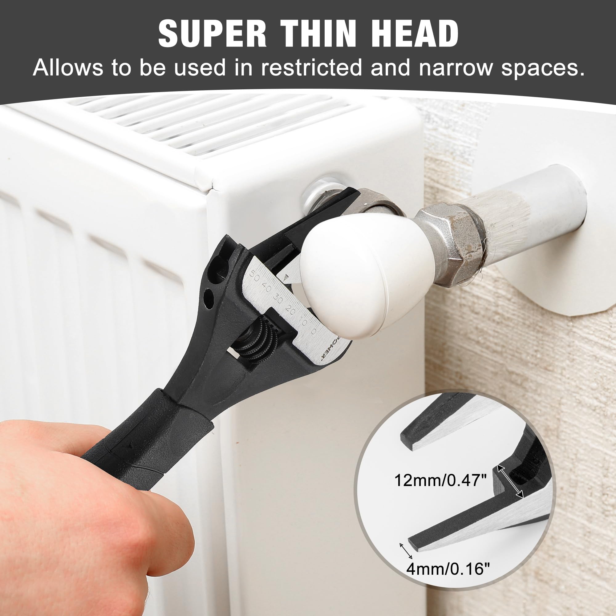 MAXPOWER Llave ajustable de mandíbula delgada, juego de llaves ajustables de apertura ancha de 2 piezas, llaves ajustables de 6 y 10 pulgadas, mandíbula fina, mango de agarre suave