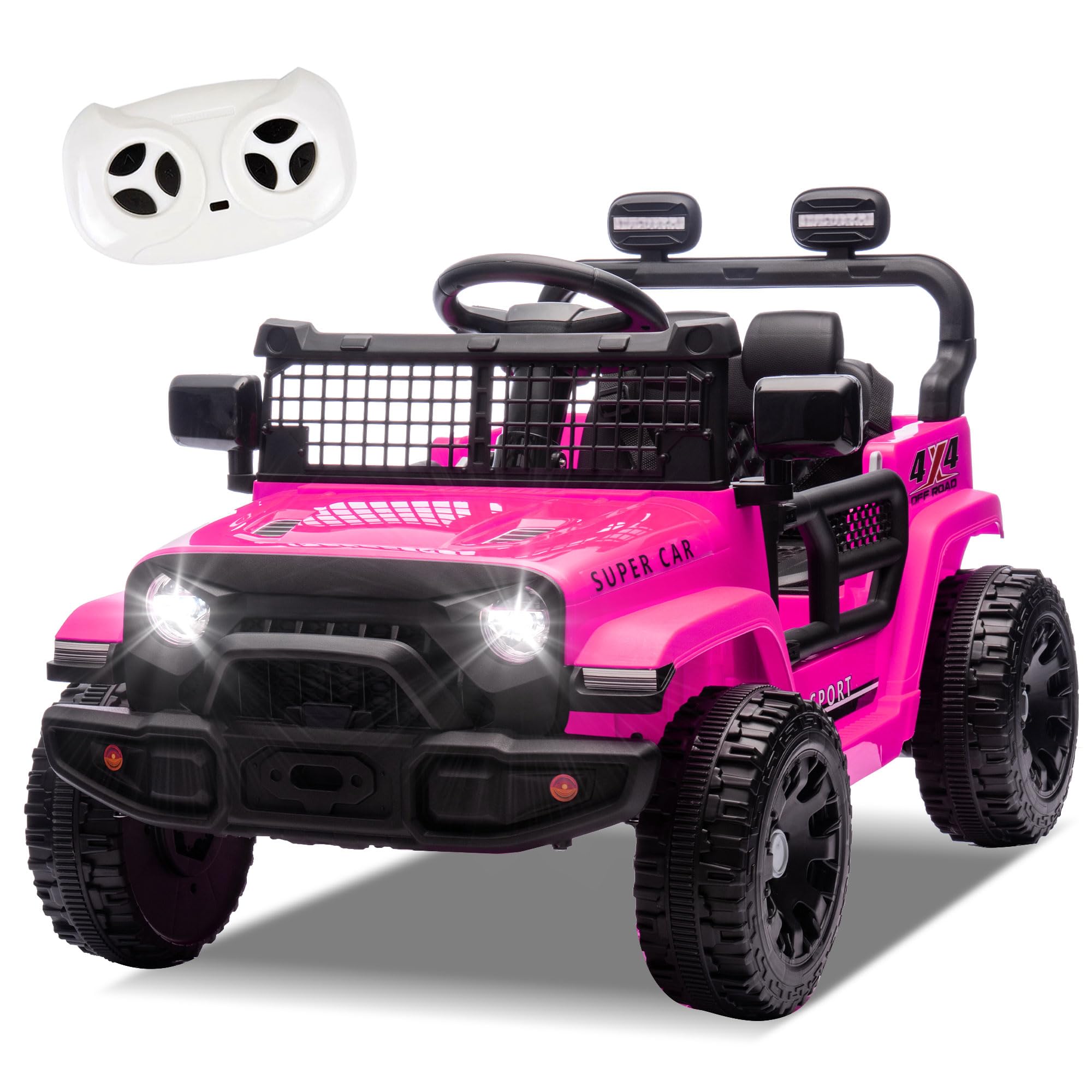 24V Ride on Toys with Parents Control, Ride on TruckCar with Four-Wheel Suspension, Electric Vehicles for Kids, PowerDisplay, Bluetooth, MP3, Music, LED Headlight, 1.86-3.11MPH (Pink)