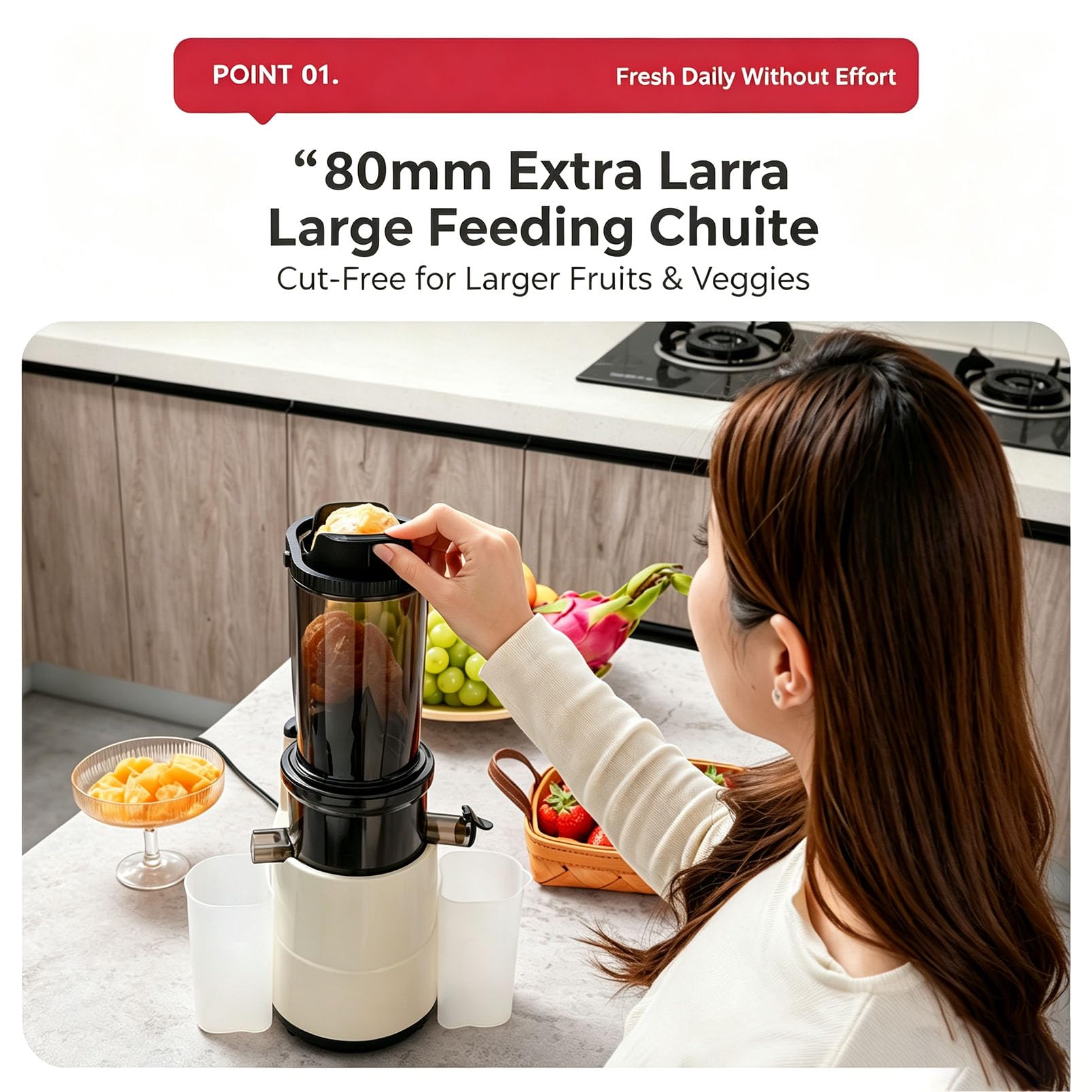 Máquina Automática Para Hacer Zumo de Naranja, Exprimidor Portátil Comercia | Canal de Alimentación de 80 Mm, Protección Antiinterferencias Inteligente, Fácil de Limpiar, Extractor de Jugo(white)