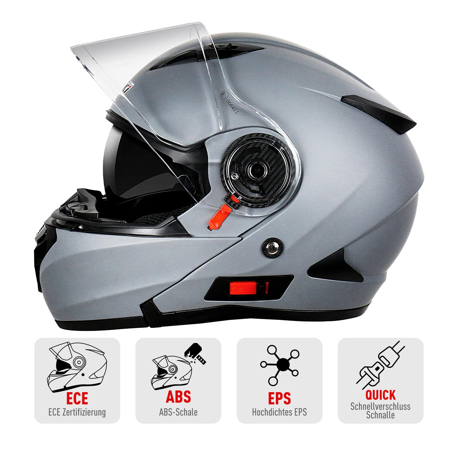 Helm Motorrad, Motorradhelm Zertifiziert nach ECE 22.06, Klapphelm Motorrad Herren, Schwarzer und Grauer Helm