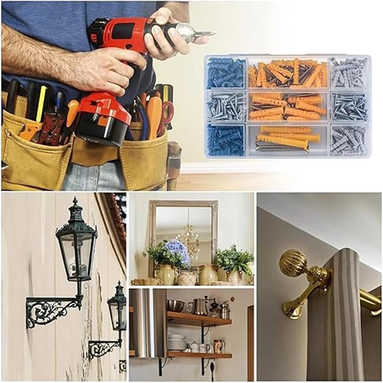 Viti di ancoraggio autoperforanti, 100 tasselli in plastica per cartongesso e 100 viti, kit di viti in acciaio al carbonio di 10 misure, kit combinato di bulloni e tasselli da parete