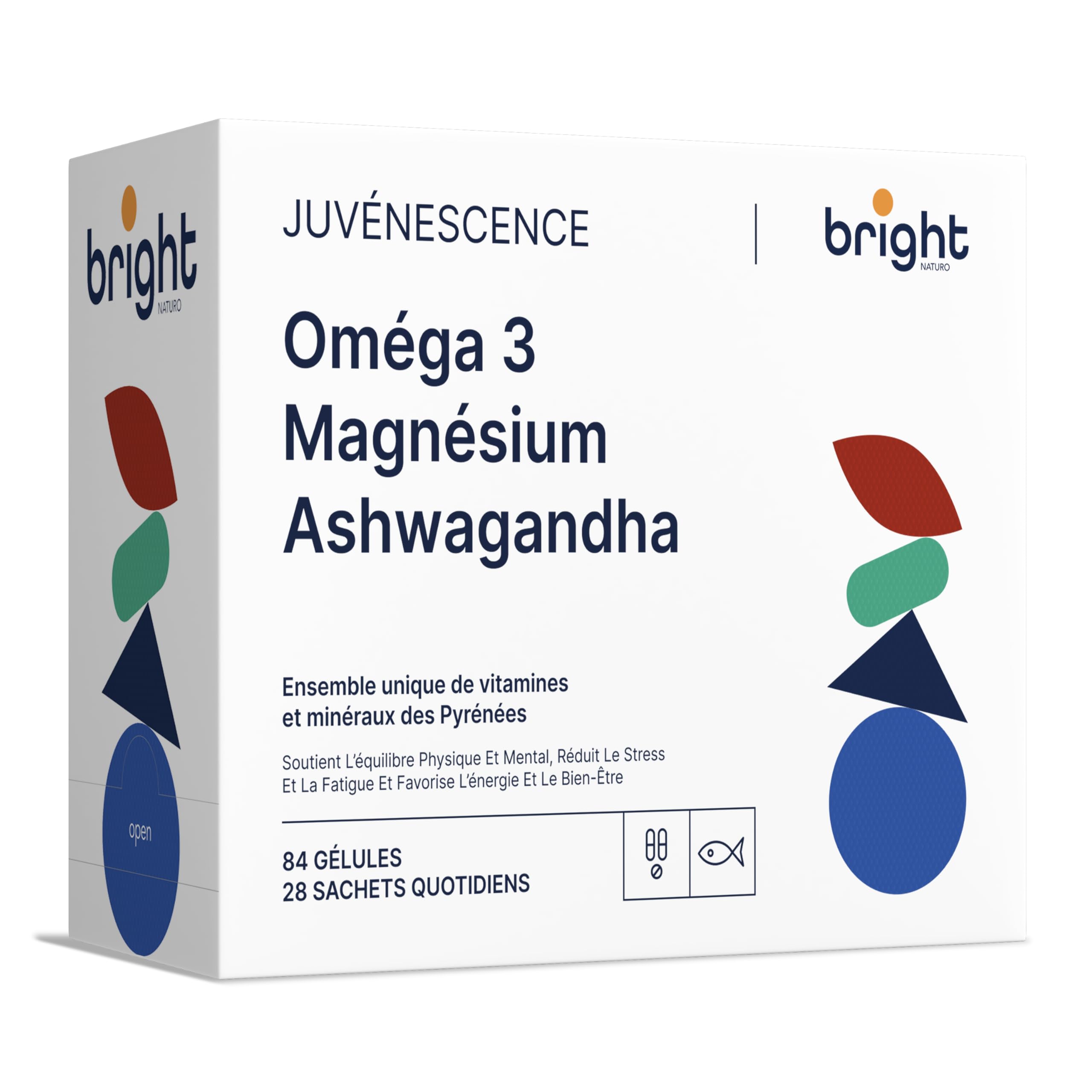 Omega 3 TG, Magnésium, Ashwagandha - SmartAbsorb™ | pour la fonction cérébrale, le système nerveux et le sommeil | 28 sachets quotidiens