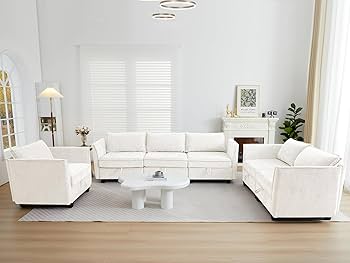 ソファ　高級　white label Amazon.com: VeroFree 85.8 Inches White Sofa – 3-seat Leather