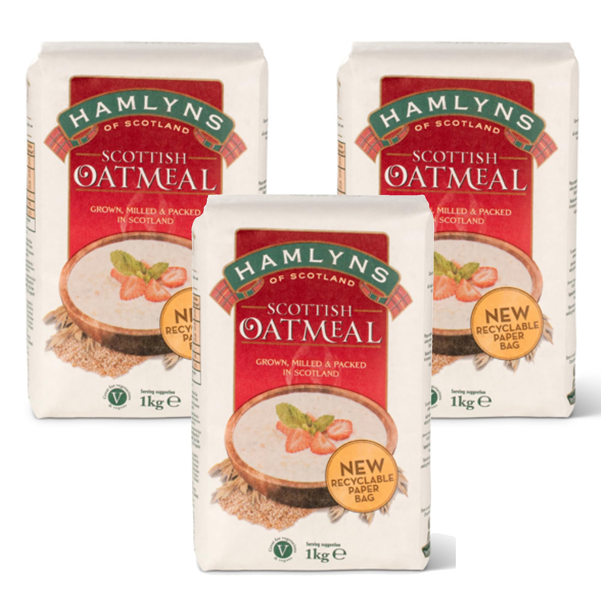 Hamlyns Scottish Oatmeal, Grown, Milled and Packaged in Scotland, 1000 Gram Bag (Pack of 3)