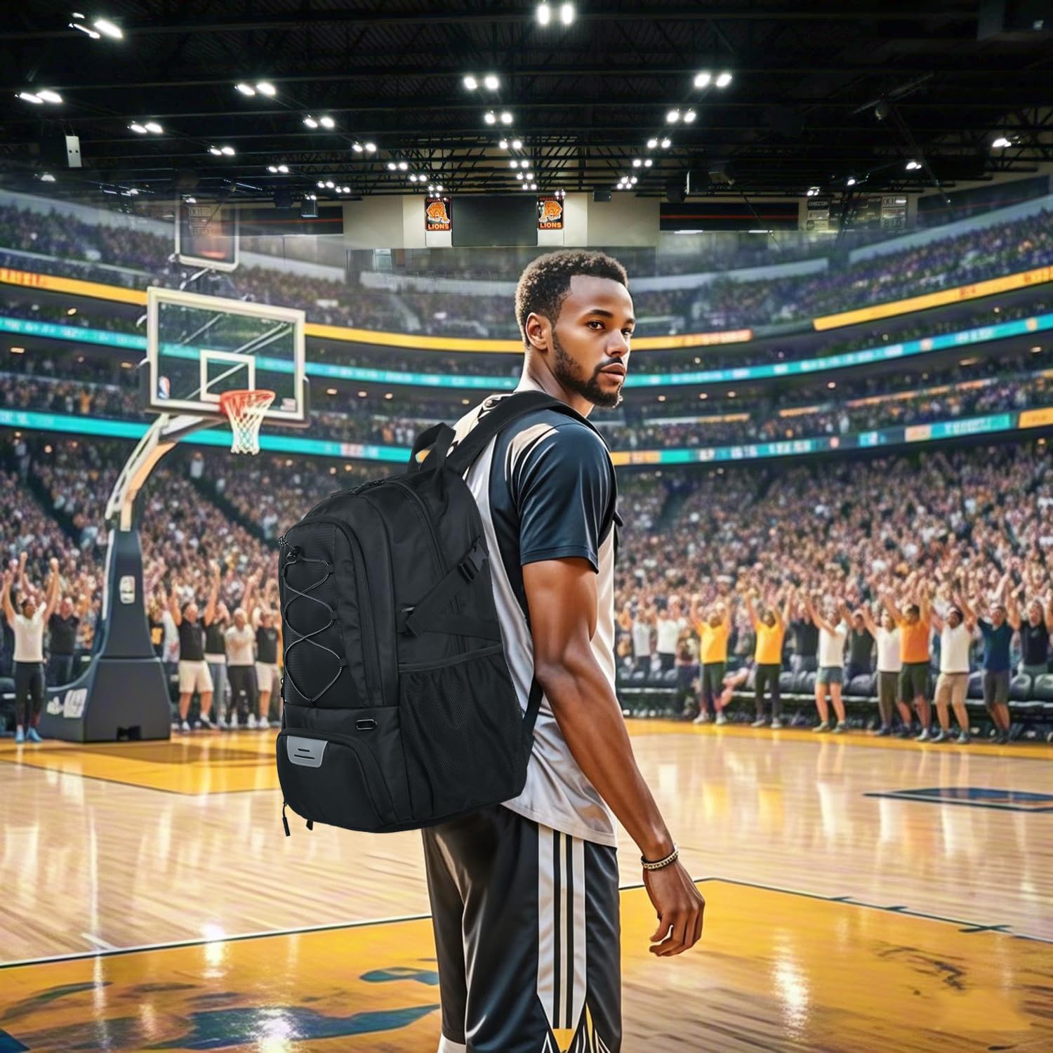 Bolsa de Baloncesto Mochila de Fútbol con Soporte para Pelota y Compartimento para Zapatos