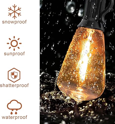 Miniatura 8 de GOHDLAMP Tira de luces G40 para exteriores de 50 pies  Bombillas LED de globo 25+1 blanco cálido 2700 K, impermeable e inastillable, patio, jardín,
