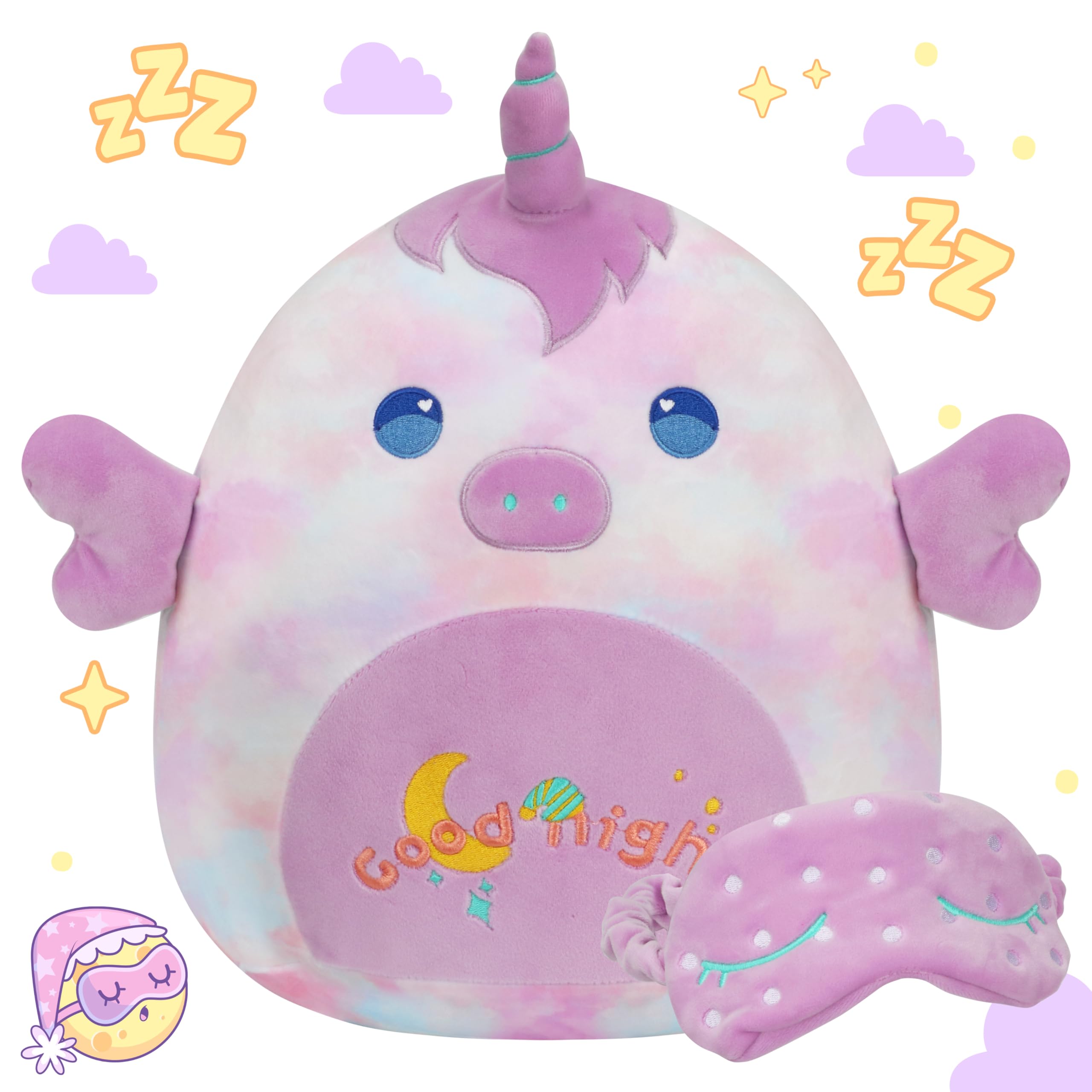 Hopearl 14'' Unicorn Plush Toy, Good Night Stuffed Animal with Eye Patch, Smooth Plushies Pillow, Companion Gift for Kids, Decor