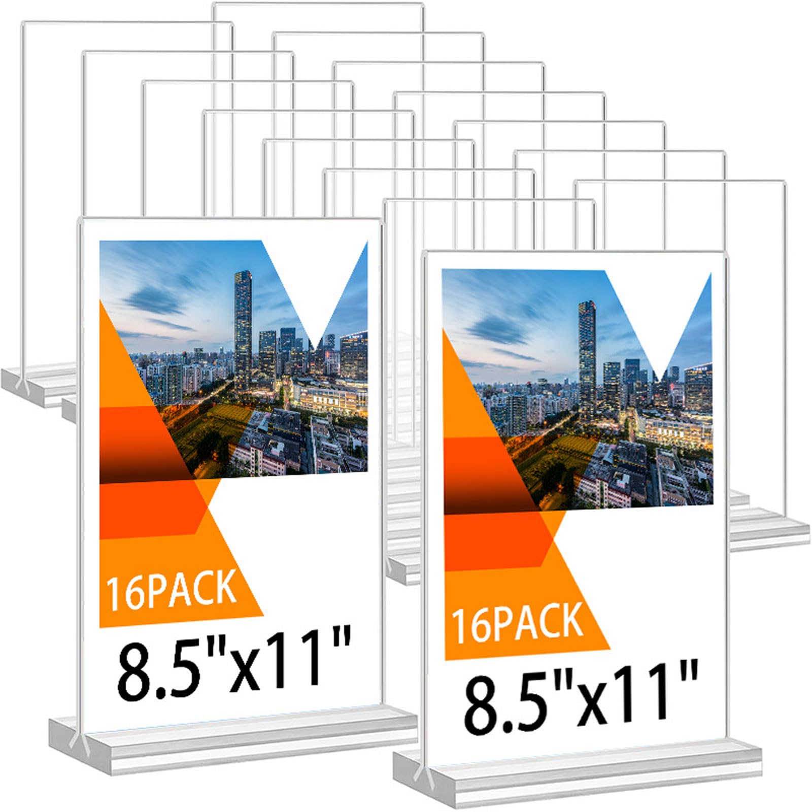 16 Pack Expositor Metacrilato Soporte Menú 8.5 * 11 Inches Transparente Soporte para Letreros Doble Cara Soporte Publicitario en Forma de T para recepción,Oficina,Restaurante,Hotel