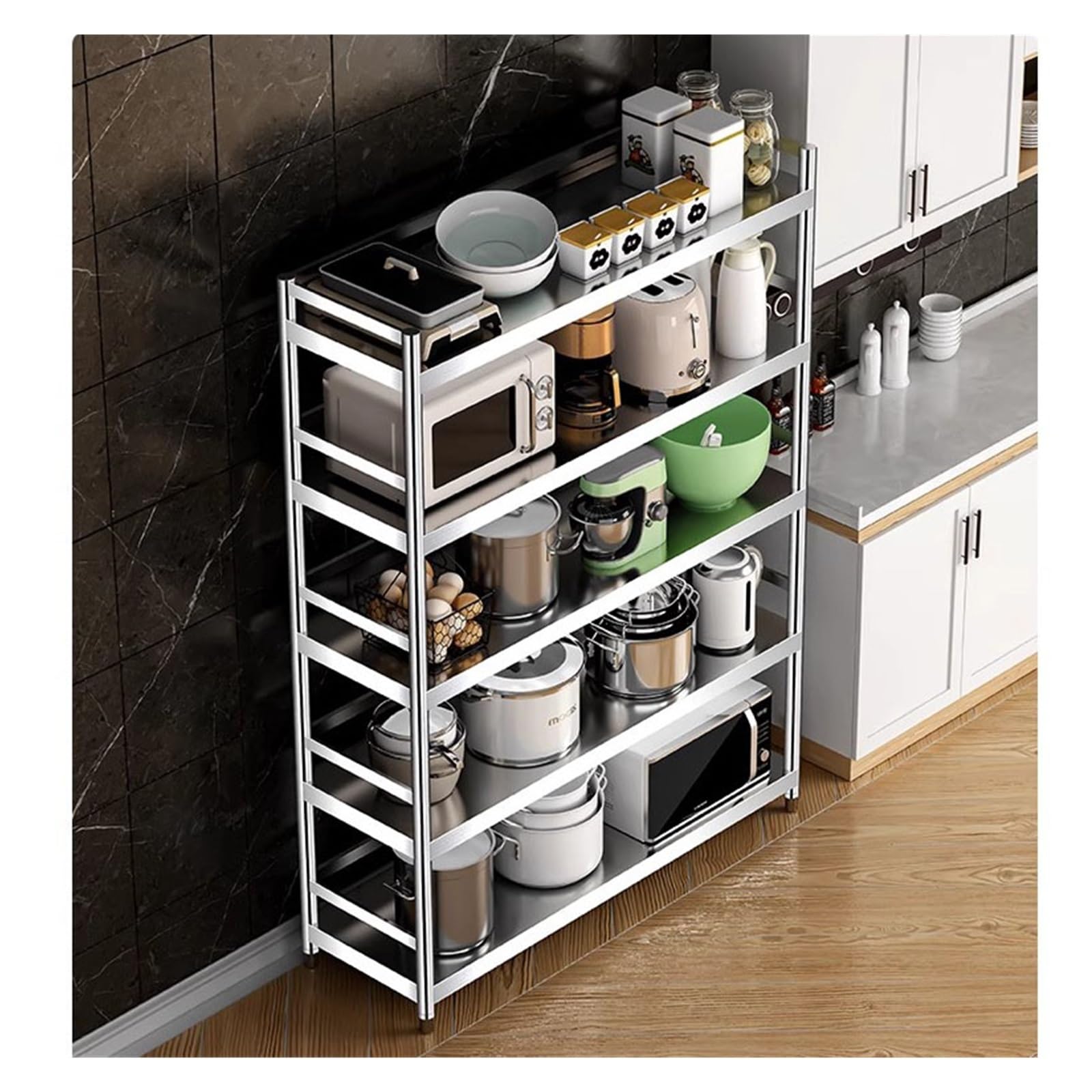 Scaffale da cucina in acciaio inox 304 a 5 ripiani, sottile, multifunzione, regolabile, per ufficio e sala libri (70 x 50 x 180 cm)