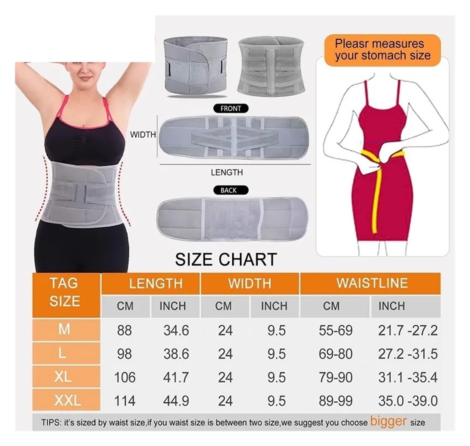 Faja Abdominal Mujer Faja moldeadora de cintura, cinturón de soporte de espalda for mujeres y hombres, correa de control abdominal adelgazante, corsé de doble compresión.