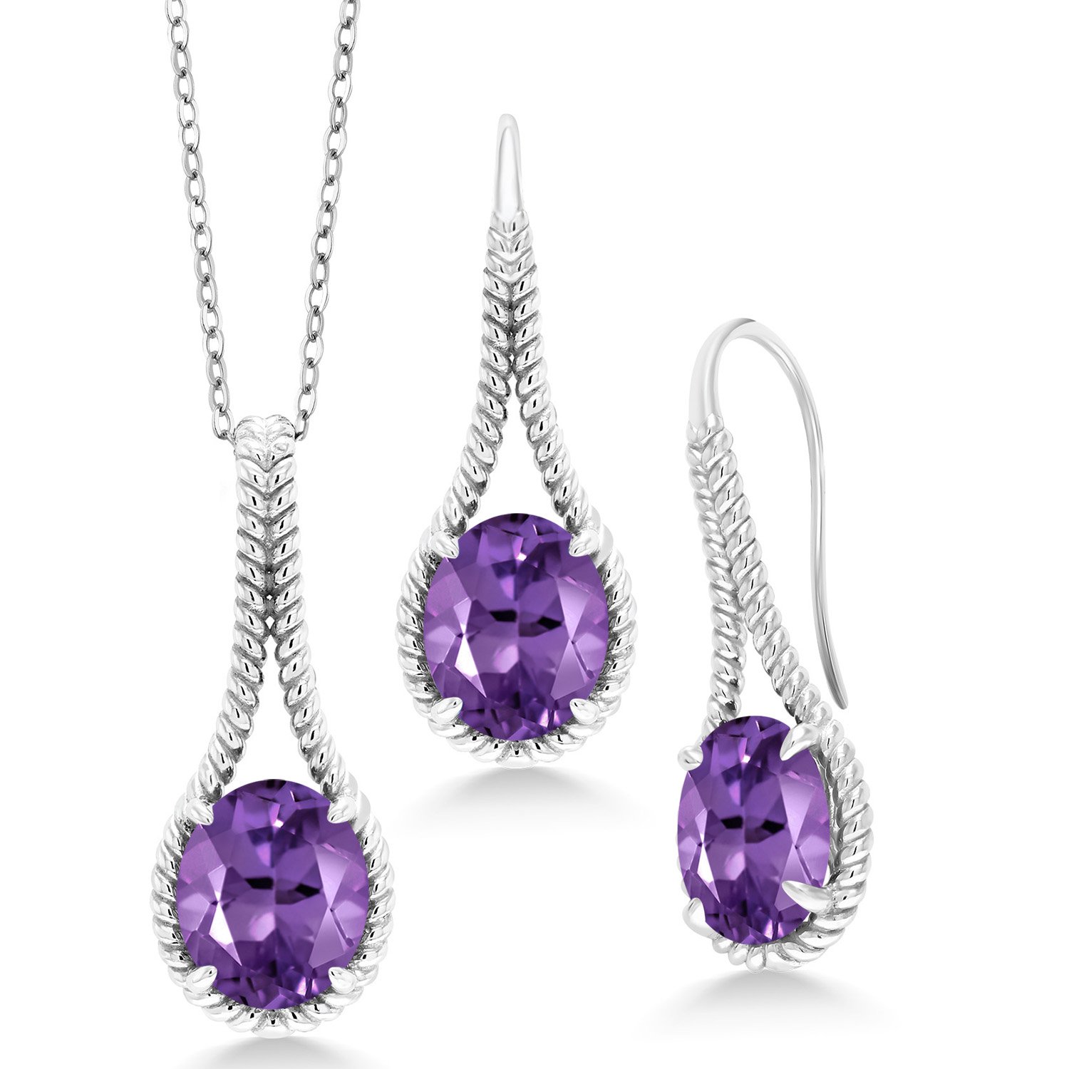 Gem Stone King 925 Sterling Silver Customized and Personalized 12X10MM Oval Gemstone Birthstone Pendant and Earrings Jewelry Set For Women With 18 Inch Silver Chain