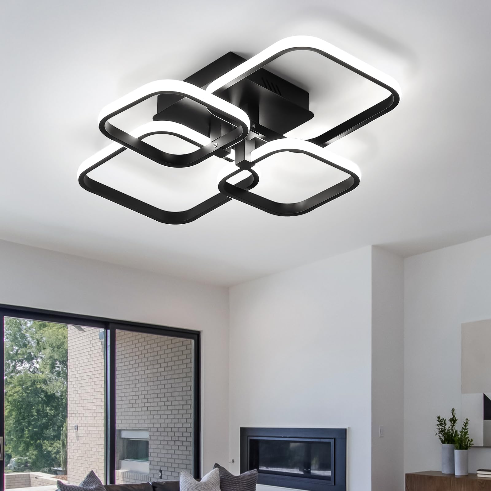 Comely Plafoniera LED, 60W 6750LM Lampada da Soffitto LED, Nero 4 Luce Lampadario Moderno per Soggiorno Camera da Letto Cucina Sala Pranzo, Salotto, Bianca Fredda 6500K