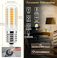 Vista 2 de DiCUNO Bombilla LED E17 para debajo del horno de microondas, 2700 K blanco cálido, 3 W (reemplazo halógeno de 40 W) 400 lm 120 V E17 bombilla