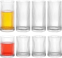 Vista 1 de Paquete de 8 vasos para beber, 4 vasos altos y 4 vasos de rocas, cristalería transparente vintage, juego de 8, vasos de vidrio de alta calidad