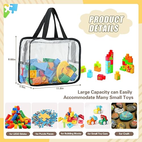 Miniatura 3 de Paquete de 6 bolsas de almacenamiento de juguetes, organizador de juguetes de PVC transparente con cremallera, grandes bolsas de viaje reutilizables