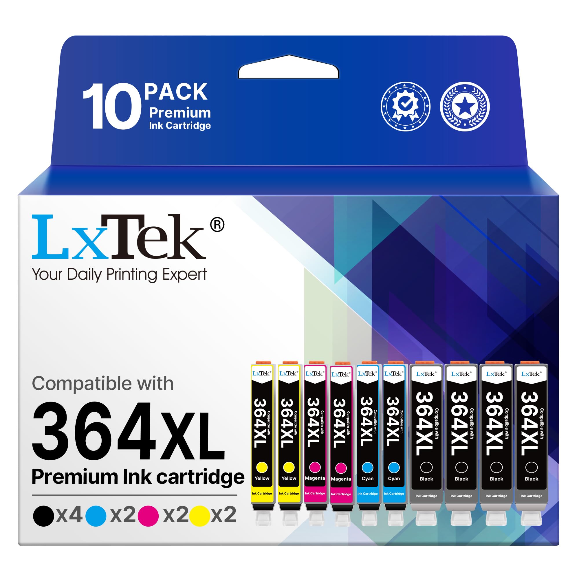 LxTek Compatibili Cartucce d'inchiostro Sostituzione per HP 364 364XL per Photosmart 5520 5510 6510 6520 7510 7520 per Deskjet 3070A 3520 per Officejet 4610 4620 (Nero Ciano Magenta Giallo, 10-Pack)