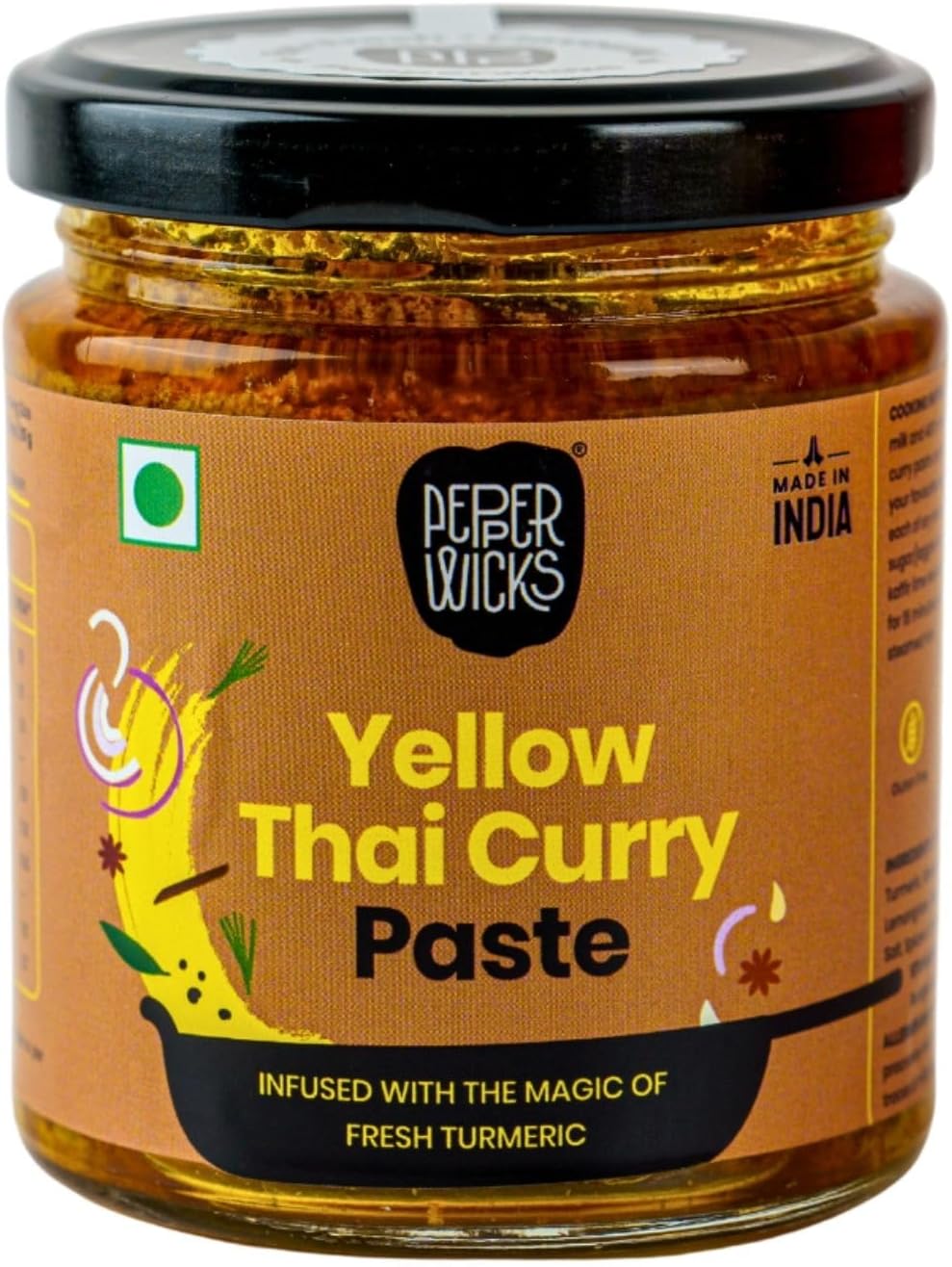 Pepperwicks Yellow Thai Curry Paste (160 gm) | Serves 6-8 | 100% Vegetarian Only Natural & Fresh Ingredients | No Preservatives & Chemicals | Vegan | Gluten-Free | Make Restaurant-Style