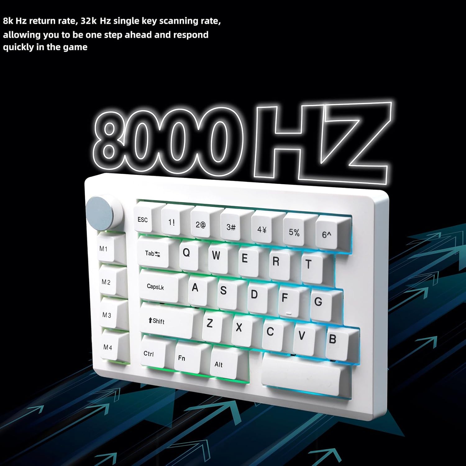 ZUOYA HE33 keyboard highlighting 8KHz return rate and 32KHz single key scanning rate