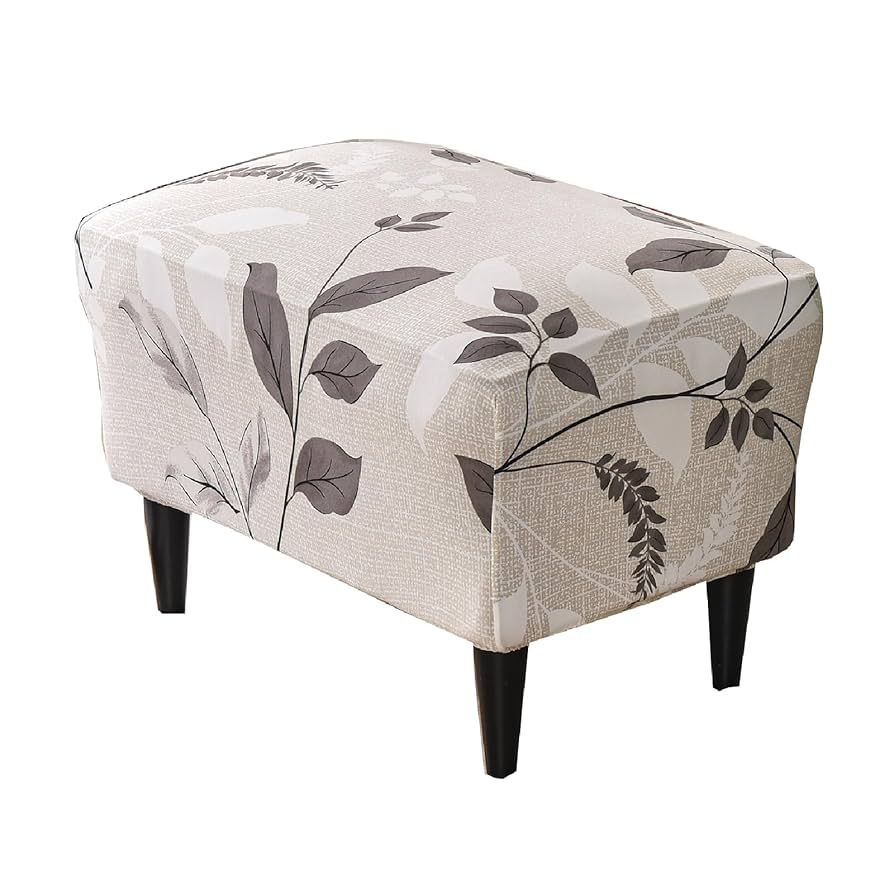 NeColorLife Velvet Square Ottoman Cover, Stretchable Footrest Stool Slipcover With