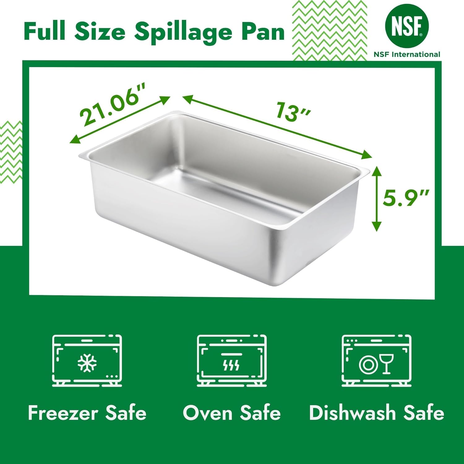 CURTA 6-Inch Deep Spillage Pan, Full Size, Heavy Duty, 18-8 Stainless Steel, NSF Listed, 21" D x 13" W x 5.91" H, 21 Gauge