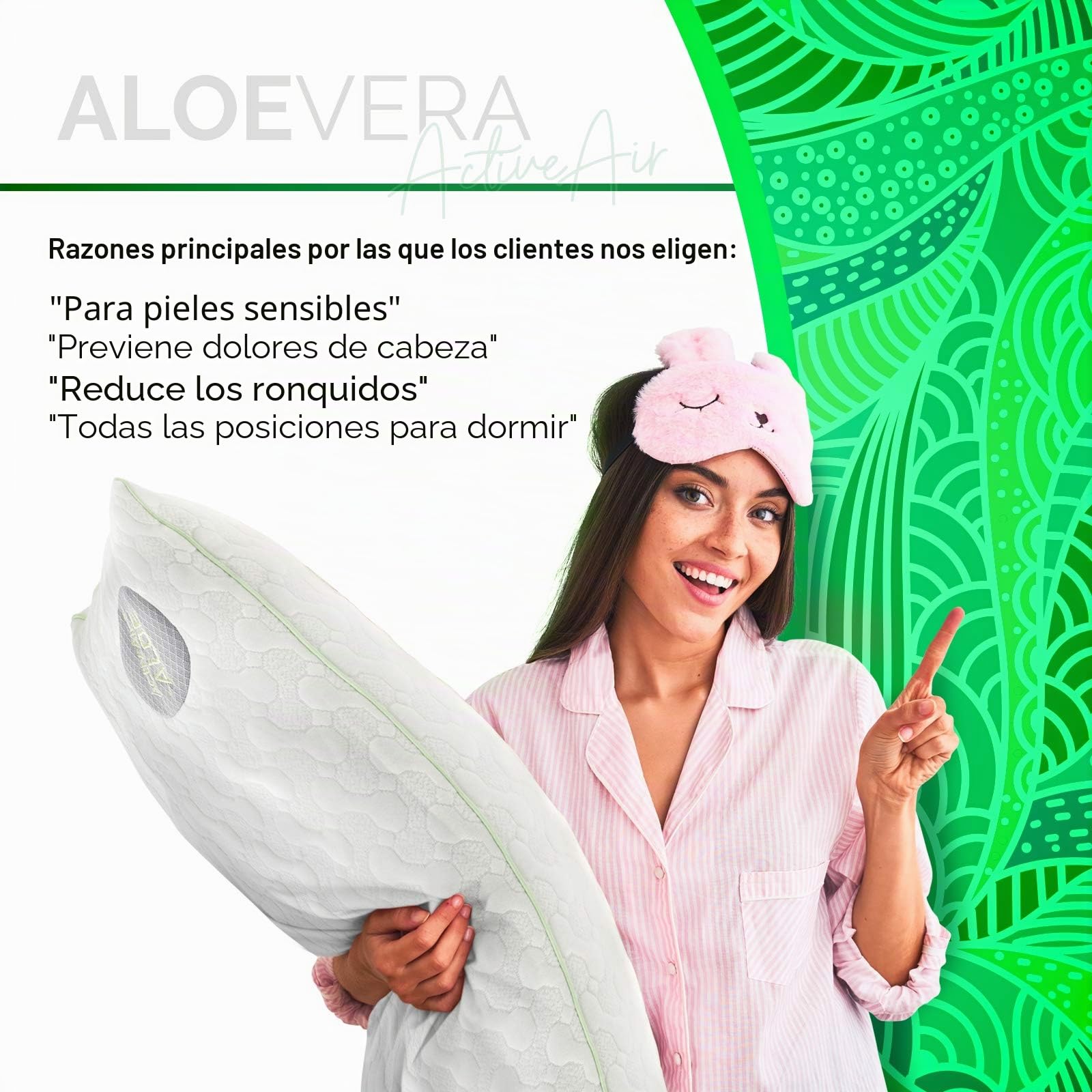 VITAPUR Almohada 40 x 80 Aloe Vera - Fresca en Verano, Cálida en Invierno - Almohada nº 1 para Dormir de Lado, con Efecto Calmante, Certificado Oekotex Standard 100 – Altamente Transpirable