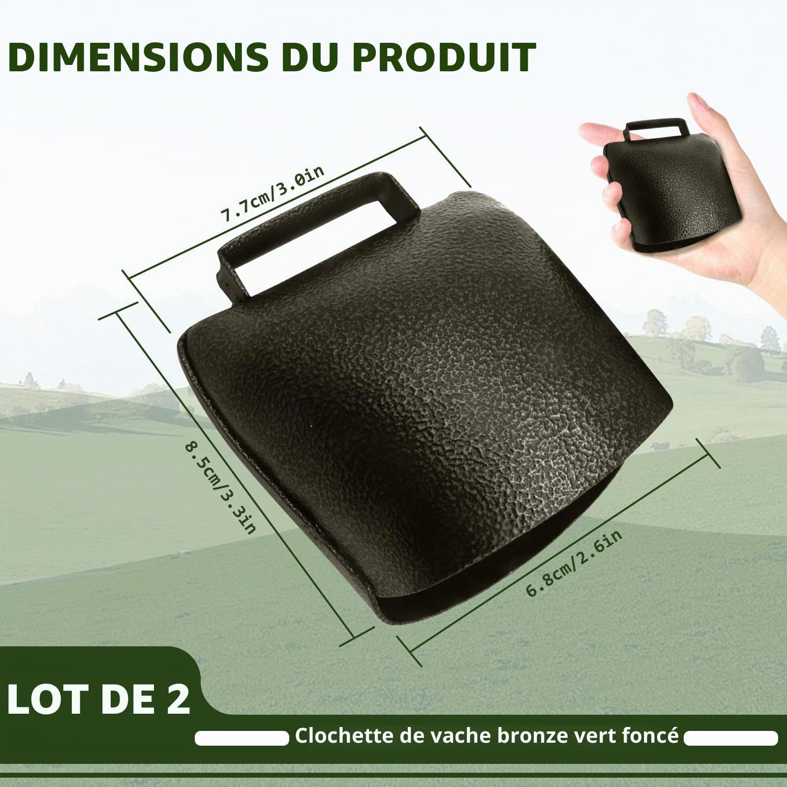 Lot de 2 cloches de vache en bronze avec son net, cloches en cuivre pâturage en métal, pour animaux bruyants anti-perte, accessoires de collier pour chèvre, cheval, mouton (bronze)